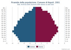 Piramide della popolazione residente. Comune di Napoli. 2001 – Valori percentuali.